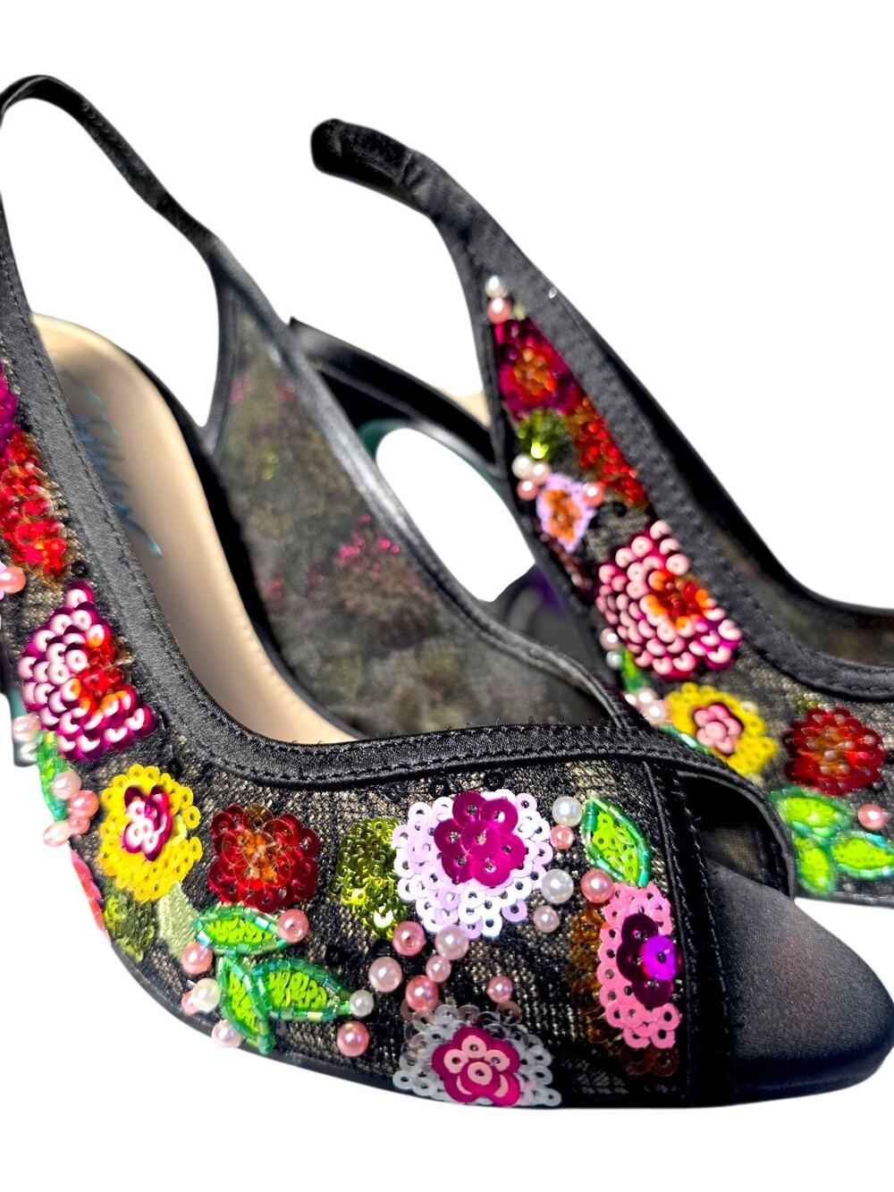 Betsey Johnson Gerri Floral Peep Toe Slingback Heels Size 7 NIB